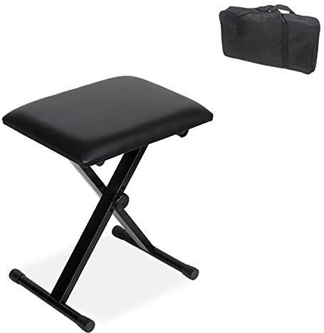 IUokLU Sgabello per Pianoforte in Similpelle Panca per Tastiera Regolabile Panca per Pianoforte in Stile X Comodo Sedile Imbottito Sgabello per Tastiera con,Nero con Borsa