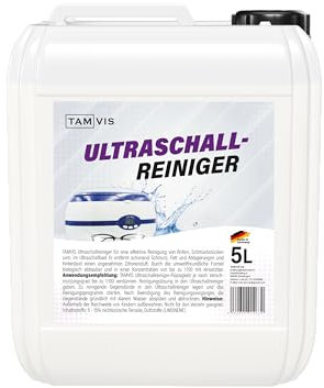 TAMVIS Ultraschallreiniger Flüssigkeit (5L) Effektive Reinigung für Brillen, Schmuck & mehr - Schonend gegen Schmutz und Fett - Zitronenduft - Konzentration bis 1:100