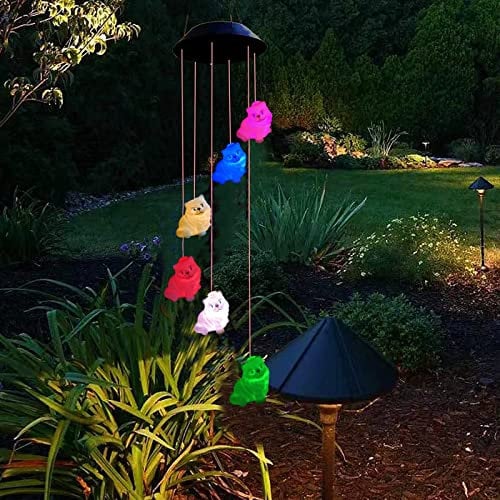 Kätzchen Solar Windspiel, Farbwechsel LED Solar Chinchilla Katze Windspiel für Baum,Balkon,Hochzeit,Garten,Geschenke,Muttertagsgeschenke,Draußen Dekorationen (Perserkatze)