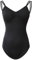 ROYAL SMEELA Ballett Trikot mit BH für Damen: Spaghettiträger, Nylon, Schwarz, S, Einfarbig, Erwachsene, Damen, LEOTARD, Ärmellos, V-Ausschnitt, Racerback