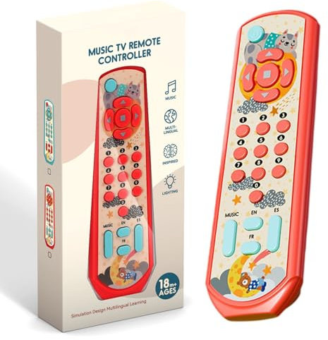 Mando TV Juguete Bebe con luz y Sonido, Juguetes Música TV de Control Remoto, El Aprendizaje a Distancia Juguetes de bebé con Mando, Juguetes Educativos para Aprendizaje para Bebés de 6 Meses o (Rojo)