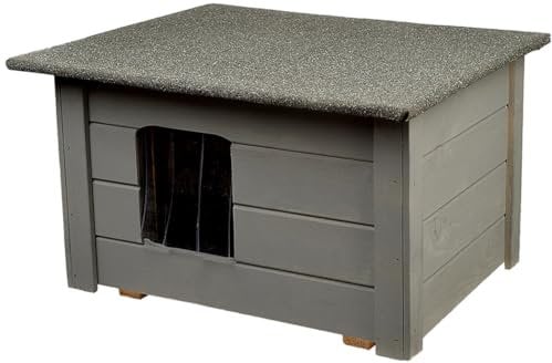 WOODOK Maison pour Chat extérieur isolée - 54x39x34 cm (Gris, 59P x 49l x 34H centimètres)