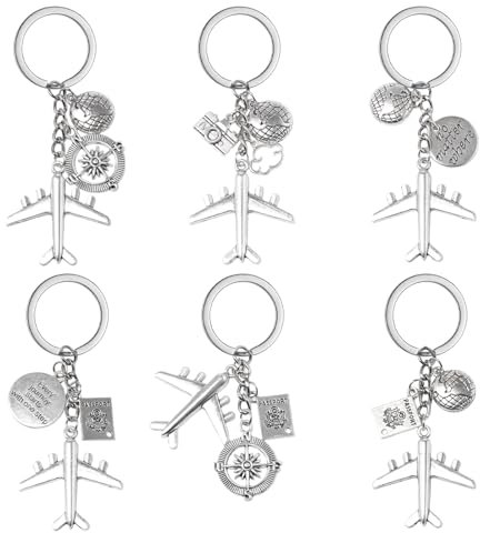 Neikafan 6 PCS Avion Porte-Clés Avion Tour Du Monde Voyage Cadeau Pour Agent De Bord Pilote Globe-Trotter Et Couple Expatrié