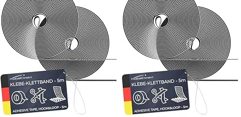 KabelDirekt – Klebe Klettband extra stark, selbstklebend – 5 m Rollen, 20 mm breit – zuschneidbare Klett-Rolle/Klettband zum Kleben, beidseitig (Klettverschluss/Hakenband & Flauschband zum Aufkleben)