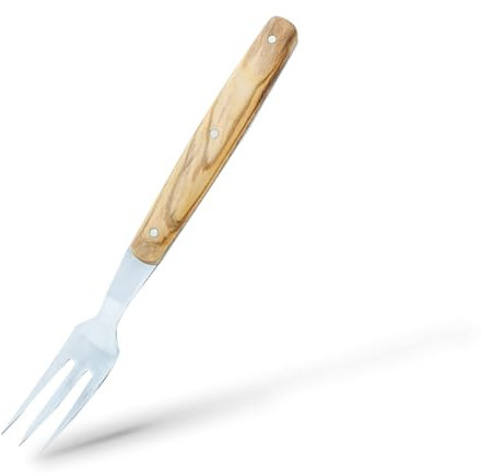 Forchetta Simon PRO Olivo Designo - Acciaio temprato, manico di radice di ulivo spagnolo, plettri smussati lucidati a mano, ideale per carne e pesce
