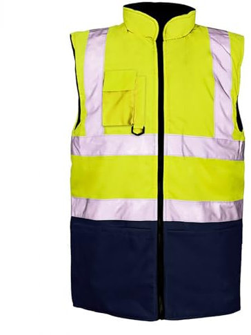 Hi Vis Body Warmer – High Visibility Fleece-Lined Reversible Gilet, Waterproof Reflective Safety Vest for Workwear, Security, and Construction – Warm & Insulated Sleeveless Jacket (Yellow/Navy L)