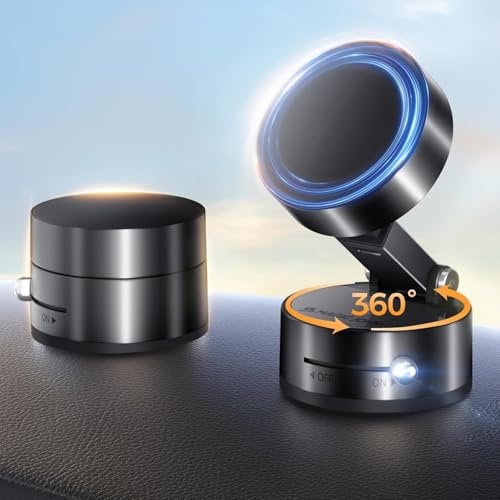Vacuum Magnetic Phone Holder, 360° Rotating Adjustable and Foldable Suction Cup Phone Holders, Stand Magnetic Phone Holder for Car/Gym/Mirror/Smooth Surface, Black (A3 Black)