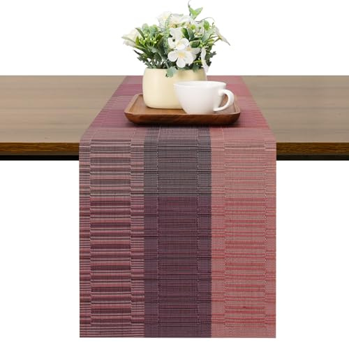 Chitomars Tischläufer Modern abwaschbar Outdoor hitzebeständig Tischläufer | PVC Gewebte Tischläufer rutschfest Vinyl für Häuser Restaurants Hotels Tischdekos (Violett Rot, 30x135cm)