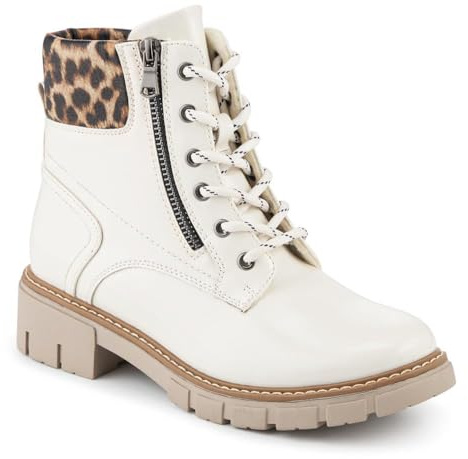 Patent Zip & Lace Up Ankle Boots - Off White Size 8