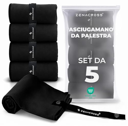Zenacross - Asciugamano Microfibra Palestra - 40x77cm (Set 5) - Nero
