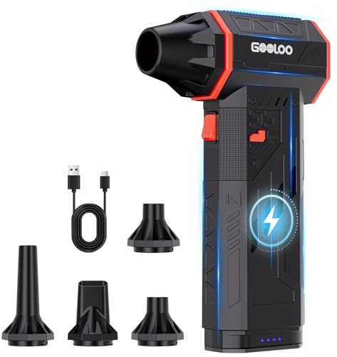 GOOLOO F5S Compressed Air Duster, 180000RPM High-Power Cleaning Fan | 3-speed Adjustable Brushless Motor, Portable Electric Blower with Strong Airflow, 4 Nozzles for PC, Keyboard, Car, Home Clean