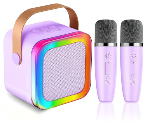 Mini Karaoke Machine for Kids Teen Adults, Kids Karaoke Machine with 2 Wireless Microphones and LED Lights Toys for Party, Home, Gifts for 4 5 6 7 8 9 10 11 12+ Years Girls Birthday Presents