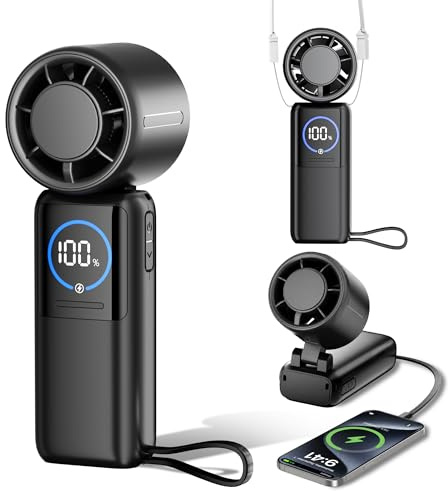 Ventilatore Portatile, 100 Velocità Ventilatore USB Ricaricabile di 15000mAh Batteria Autonomia 50h, Raffreddamento Turbo 15m/s, Pieghevole 4in1 Ventilatore da Tavolo e Collo per Esterni, Viaggi, Casa