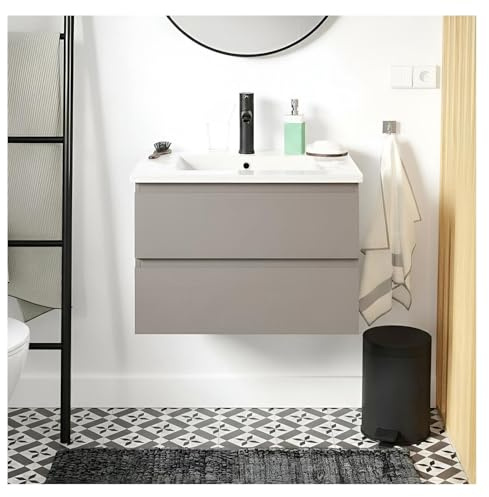 MOB-IN Schlichtes Waschbecken-Set Sorrento, 60 cm, mit Keramikplatte und Wasserhahn, Schwarz