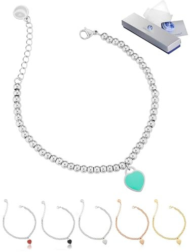 inSCINTILLE Kugeln Armband Herz Damen Edelstahl Verstellbare Länge und Geschenkbox (Wasser Grün)