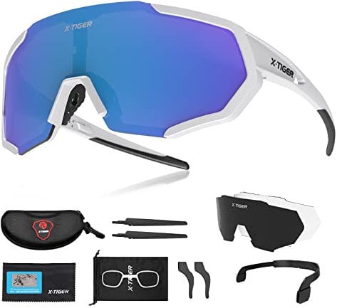 X-TIGER Radbrille Polarized Sonnenbrille Tr90 Superlight Frame mit 3 oder 5 Wechselgläsern UV400-Schutz für Herren und Damen,zum Radfahren Skifahren Autofahren Fischen Laufen Wandern Sport
