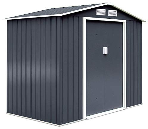 GOPLUS 5,3㎡ Abri de Jardin Métal avec Base, Cabine de Jardin Extérieur Portes Coulissantes, Cabane de Rangement à Outils, 277 x 191 x 192 cm, Gris