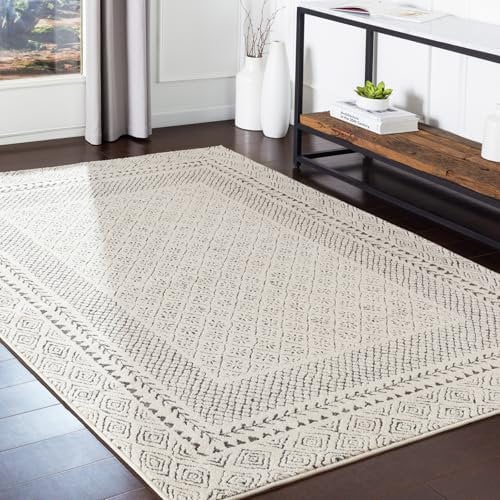 Surya Monaco Teppich Wohnzimmer Boho, großer Teppich Schlafzimmer 200x274 cm - Teppich für Esszimmer mit geometrischem Muster, Skandinavischer Wohnzimmerteppich modern in Beige, Holzkohle Grau