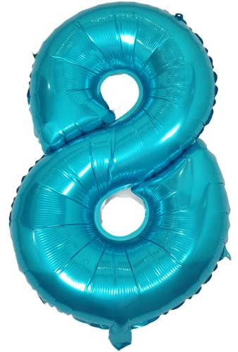 DIWULI Luftballon 8 Geburtstag XL Blau - Zahlen-Ballon Deko
