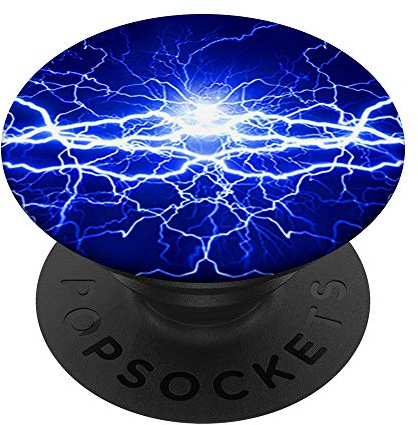 Crazy Blue Lightning Design Bolts Night Time PopSockets PopGrip: Ausziehbarer Sockel und Griff für Handys/Tablets mit Tauschbarem Top