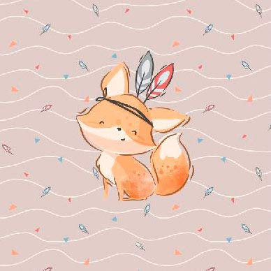 Keine Meterware, Stoffe zum Nähen für Kinder, 40x50cm, 95% Baumwolle: 1 French Terry Sweat Stoff Tiere Panel mit Indianer Boho Fuchs mit Federn - Jungen Sommersweat Waldtiere Kinderstoff