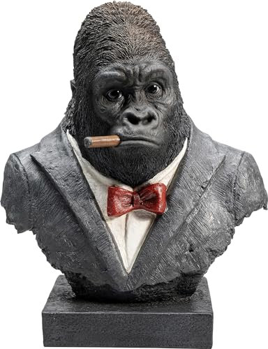 Kare Design Deko Objekt Smoking Gorilla, Schwarz, Gorillamotiv, Handgearbeitet, Handbemalt, Deko Skulptur, Dekoration, Modern, Wohnzimmer, 46x38x25 cm (H/B/T)