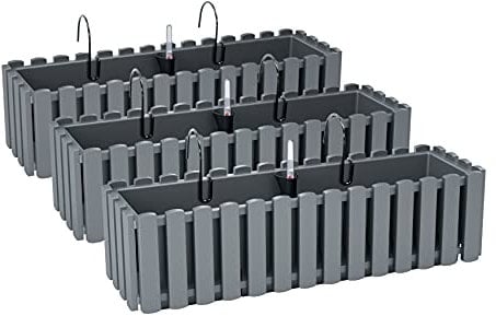 3X Bac À Fleurs Pot À Fleurs avec Supports - 58 x 18 x 16,2 cm - Système d'Irrigation pour Pots de Fleurs Balcon Boîtes à Fleurs, Gris