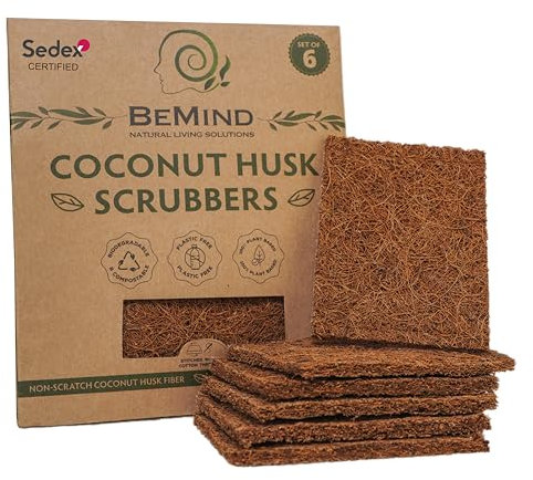 BeMind Coconut Scrubber(6) - Natural Dish Scrubber | Eco Friendly & Non-Scratch Coconut Husk Scouring Pad