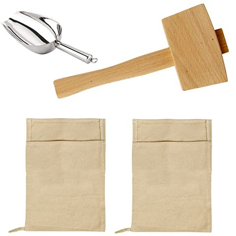 Lewis Beutel und 1 Stück Eishammer Set – Wiederverwendbare Leinwand Crushed Ice Bags mit Holz Ice Crusher Hammer für Home Party Bar Küche Trockeneis Crushing