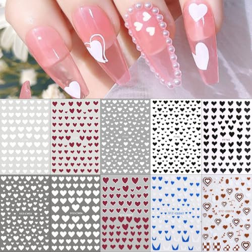 JMEOWIO 10 Sheets Valentines Day Nail Art Stickers Self Adhesive Nail Decals Love Rose Flower Pattern DIY Design Nail Decoration for Women Girls