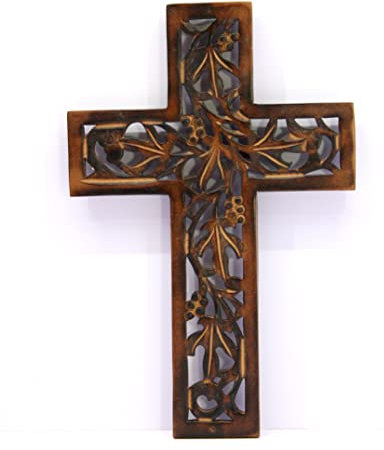 eSplanade Jesus Christus Kreuz katholisches Holzkruzifix für Wand, Kirchenkapelle | Heimdekoration | Holz - 31,1 cm - Braun