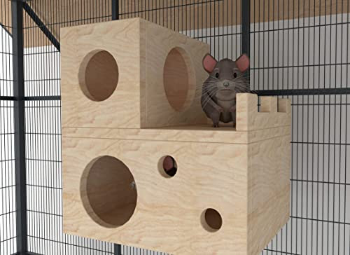 Generiq L Castle for Chinchilla 2 Etagen, Holzhaus Unterstand Versteck Stall Kleintierübung Holz Spielhaus Spielzeug Holz Spielspielzeug
