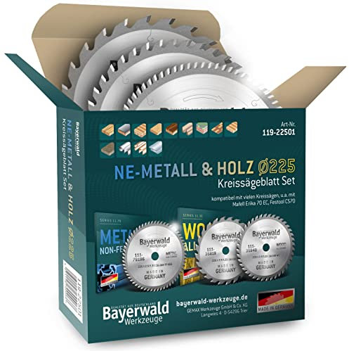 Bayerwald - Kreissägeblatt Set Ø 225 (3 tlg.) - für Holz & NE-Metall - geeignet für Mafell Erika 70 EC, Festool CS70