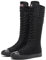 Momuk Stile punk, con borchie lunghe, stivali in tela, altezza al ginocchio, casual, scarpe da donna e ragazza, Nero , 43 EU