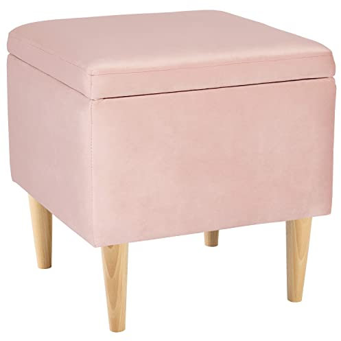 Pouf Contenitore, Poggiapiedi Imbottito JOHNSON NAT 41x41cm - rosa Velluto, Sgabello con Coperchio, Sedia, Ottomana per Soggiorno, Camera da Letto, Corridoio, Divano