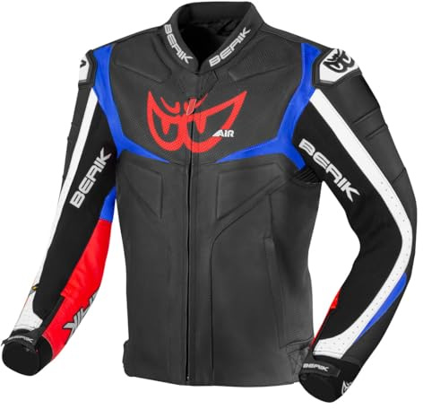 Berik Wild Chase Motorrad Lederjacke, schwarz/weiß/rot/blau, 54