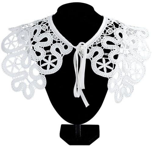GORGECRAFT Stickerei-Spitze Falscher Kragen Ausgehöhltes Design Weißer Abnehmbarer Falscher Kragen Mit Streifen Mini-Blumenspitze Cape-Ausschnitt Für Damen Kleid Nähen Applikationen Bekleidungszubehör