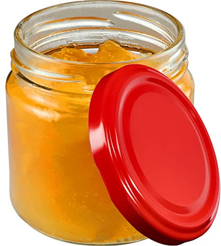 KADAX Bocaux hermétiques en verre de 200 ml, petits plateaux avec couvercle à vis pour fruits en conserve, confitures et miel (lot de 10, rouge)