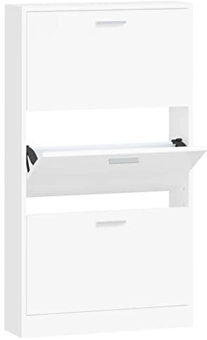 vidaXL Schuhschrank Schuhablage Schuhregal Schuhständer Schuhaufbewahrung Schuhkipper Kipper Schuhkommode Weiß 59x17x108cm Holzwerkstoff