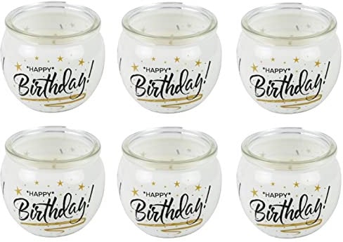 HS Candle Duftkerzen (Happy Birthday) Sprüche 6er Pack im Glas, Lange Brenndauer und angenehmer Duft