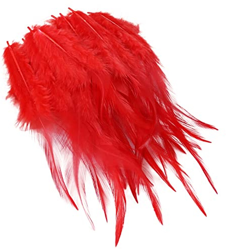 URFEDA 100 Stück Rot Hahnenfedern,Federn Basteln,14-20CM DIY Bastelfedern für Bastelprojekte Traumfänger DIY Ohrringe Faschingskostüme Party Hüte Masken Schmuckstücke Ostereier Deko Fasanfedern