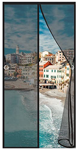 Zanzariera Porta Finestra Magnetica, 65 x 195 cm Tende Zanzariere con Calamita Ultra Silenzioso Chiudi Automaticamente per Porte di Soggiorno Camera da Letto Casa, Nero