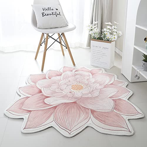 Morbuy Tappeto Soggiorno Soffice Morbido Tappeto a Forma di Fiore Antiscivolo Lavabile Tappeti Rotondo Moderni Interno Decorativo per Sedia Girevole Salotto Camera da Letto (80cm,Loto Rosa)