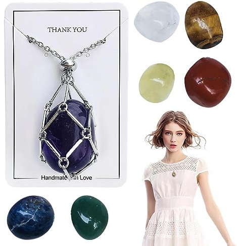 Geteawily Collier Porte-Pierre en - Colliers en pour Femme Naturel | Collier Pendentif en De Poche en Filet Creux en Acier Inoxydable | Colliers en Pierre pour Femme