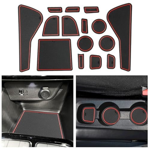 CDEFG Compatible with Vauxhall Corsa F 2020-2024 Rubber Mats, Non-Slip Mats Centre Console Anti-Slip Cup Drink Holder Rubber Mat Armrest Storage Pads Door Slots Corsa F Manual brake Accessories (Red)