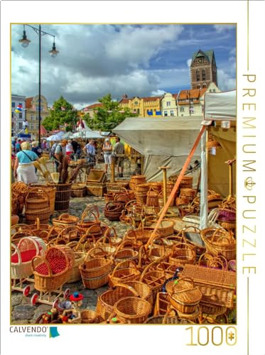 CALVENDO Puzzle Wochenmarkt auf dem Wismarer Marktplatz | 1000 Teile Lege-Größe 64 x 48 cm Foto-Puzzle für glückliche Stunden