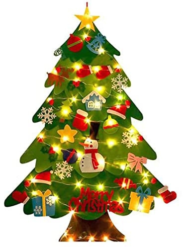Sapin De Noël Lumineux Montessori - Arbre De Noël En Feutre Avec Kit De Décorations Détachables, 30 LED Et 21 Ornements