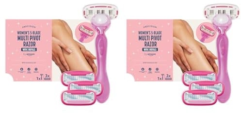 by Amazon für Damen, 5-Klingen Rasierer mit mehrachsigem Drehgriff, 4 Stück, 1 Stück + 3 Nachfüllpackungen (ehemals Marke Solimo), Rosa (Packung mit 2)