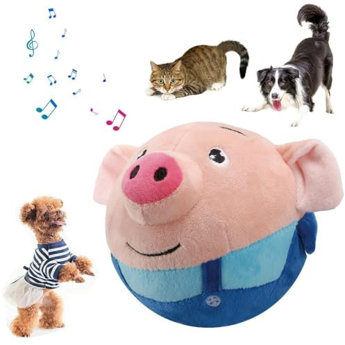 TBLMPNE Jouet pour Chien Interactif, Jouet de Balle Rebondissante pour Chiens, Balle Interactive pour Chien, Active Moving Pet Plush Toy, Jouet de Chien en Peluche de Lavable (Cochon Bleu)