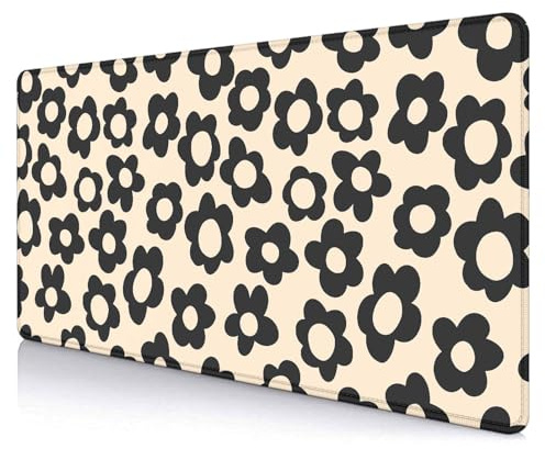 SXCKANG Grand Tapis de Souris Abstrait à Fleurs Noires Pour Bureau - Motif Floral Vintage, Joli XXL Pour Jeu, Bureau Complet, 90 x 40 cm